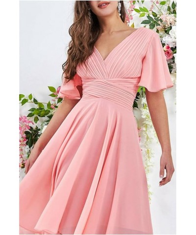 High Low Bridesmaid Dresses with Sleeves for Women A Line Chiffon Formal Evening Dress Blush Pink $26.00 Dresses