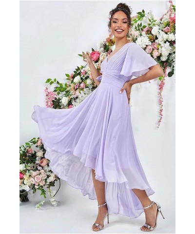 High Low Bridesmaid Dresses with Sleeves for Women A Line Chiffon Formal Evening Dress Blush Pink $26.00 Dresses