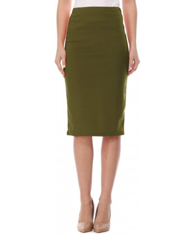 Women's High Waist Pencil Solid Knee Length Office Work Skirt Hsk00615 Olive $13.17 Skirts