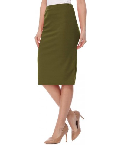 Women's High Waist Pencil Solid Knee Length Office Work Skirt Hsk00615 Olive $13.17 Skirts