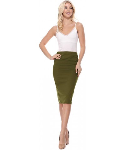 Women's High Waist Pencil Solid Knee Length Office Work Skirt Hsk00615 Olive $13.17 Skirts