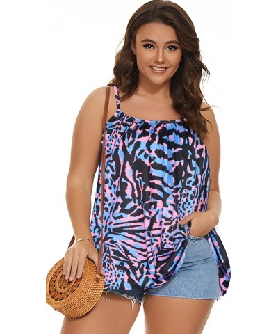 Plus Size Tank Tops for Women Boho Floral Loose Cami Spaghetti Strap Tunic Blouses Purple Zebra $13.19 Tanks