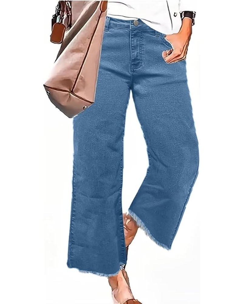 Straight Leg Jeans for Women 2023 Casual Raw Hem Mid Waisted Pants Dark Blue $27.50 Jeans