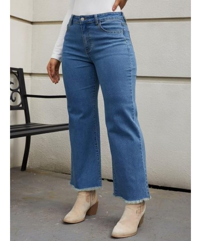 Straight Leg Jeans for Women 2023 Casual Raw Hem Mid Waisted Pants Dark Blue $27.50 Jeans