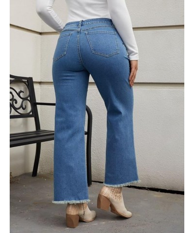 Straight Leg Jeans for Women 2023 Casual Raw Hem Mid Waisted Pants Dark Blue $27.50 Jeans