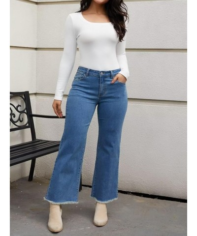 Straight Leg Jeans for Women 2023 Casual Raw Hem Mid Waisted Pants Dark Blue $27.50 Jeans