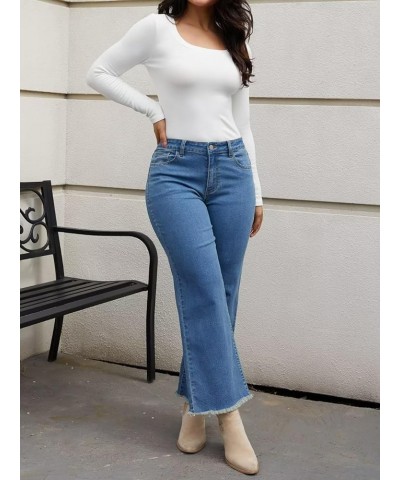 Straight Leg Jeans for Women 2023 Casual Raw Hem Mid Waisted Pants Dark Blue $27.50 Jeans