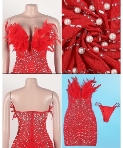 Women Sexy Rhinestone Birthday Party Club Dress Evening Gown Night Outfits M Red $33.03 Dresses