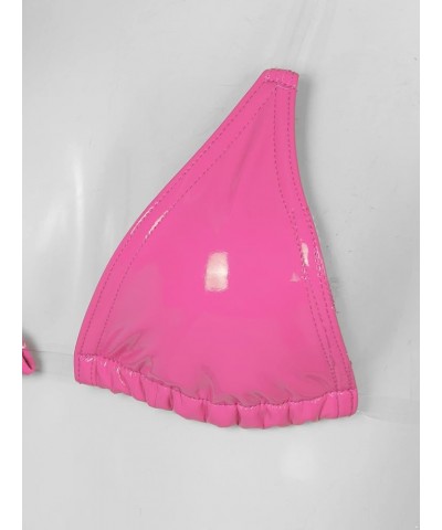 Women Transparent Strap Micro Bikini Sexy Brazilian PU Leather Push Up Clear Strap Thong Swimwear Hot Pink $7.38 Swimsuits