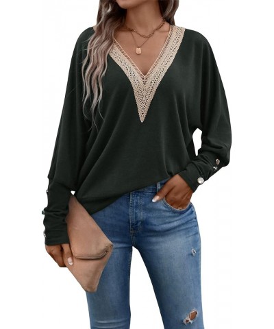 Women's Guipure Lace Panel V Neck Long Sleeve Sweatshirt Pullover Top Dark Grey $15.19 Hoodies & Sweatshirts