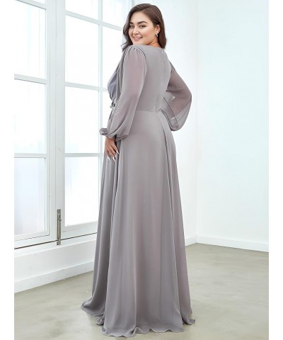 Women's Maxi V Neck Long Slit Sleeves Floral Applique Formal Evening Dress Plus Size 00461 Gray $35.26 Dresses