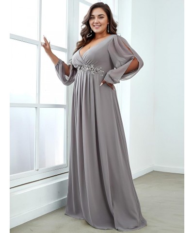 Women's Maxi V Neck Long Slit Sleeves Floral Applique Formal Evening Dress Plus Size 00461 Gray $35.26 Dresses