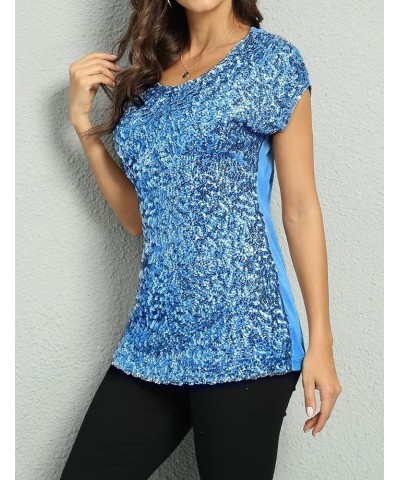 Women's Sequin Top Shimmer Glitter Loose Bat Sleeve Party Tunic Tops Lake Blue $12.40 Tops