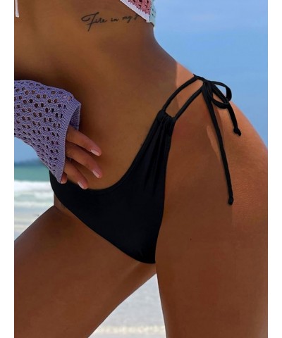 Women's Bikini Bottom Side Tie Cheeky Bathing Suit High Cut Swimsuit Black $13.62 Swimsuits