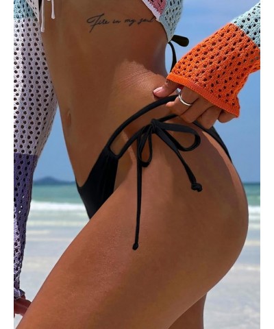 Women's Bikini Bottom Side Tie Cheeky Bathing Suit High Cut Swimsuit Black $13.62 Swimsuits