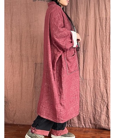 Women's Trench Coat Open Front Cardigan Jacket Retro Classy Woven Cotton Linen Patchwork Outwear Red $37.73 Coats