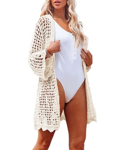 Womens Open Front Crochet Hollow Out Beach Bikini Swimsuit Cover Up Kimono Cardigan Beige $13.63 Swimsuits