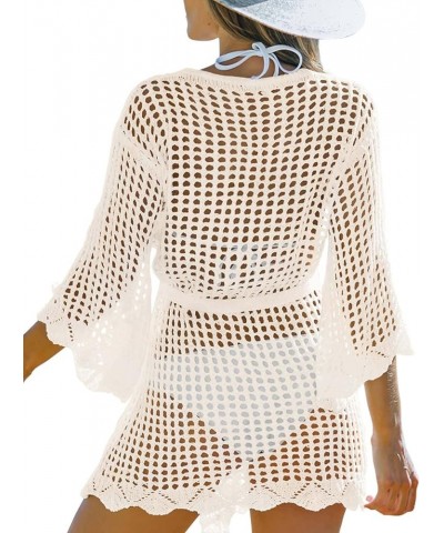 Womens Open Front Crochet Hollow Out Beach Bikini Swimsuit Cover Up Kimono Cardigan Beige $13.63 Swimsuits