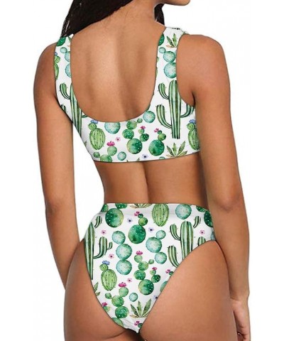 Women Printed Two Pieces High Waisted Cheeky Bikini Sets Low Scoop Crop Swimsuit Pattern-15 $12.00 Swimsuits