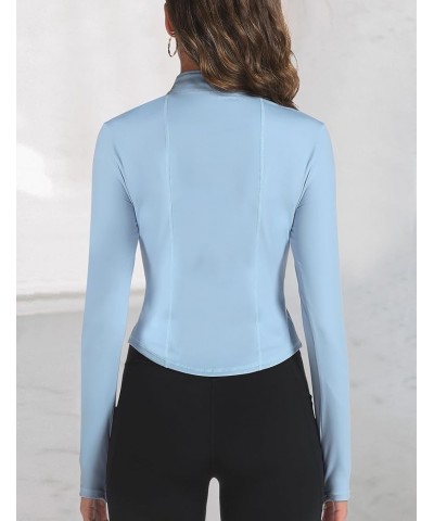 Women's Long Sleeve Workout Tops Quarter Zip Pullover Workout Jacket Cropped Athletic Running Shirts with Thumb Holes Blue $1...