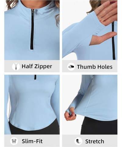 Women's Long Sleeve Workout Tops Quarter Zip Pullover Workout Jacket Cropped Athletic Running Shirts with Thumb Holes Blue $1...