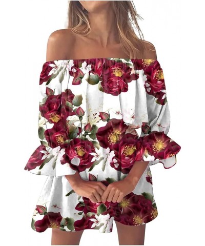 Summer Dresses for Women 2023 Beach Sexy Sundresses Off Shoulder Casual Loose Fit Bell Sleeve Bohemia Floral Mini Dress 11-wi...