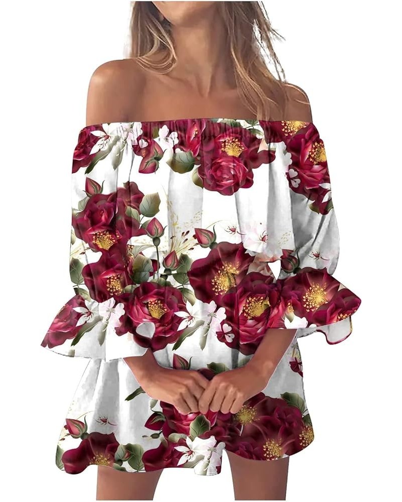 Summer Dresses for Women 2023 Beach Sexy Sundresses Off Shoulder Casual Loose Fit Bell Sleeve Bohemia Floral Mini Dress 11-wi...