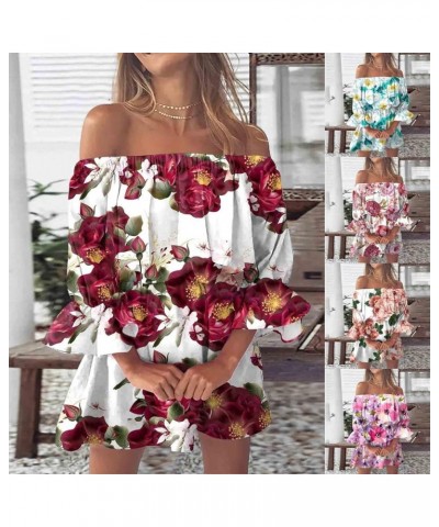 Summer Dresses for Women 2023 Beach Sexy Sundresses Off Shoulder Casual Loose Fit Bell Sleeve Bohemia Floral Mini Dress 11-wi...