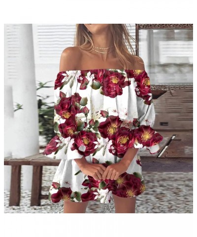 Summer Dresses for Women 2023 Beach Sexy Sundresses Off Shoulder Casual Loose Fit Bell Sleeve Bohemia Floral Mini Dress 11-wi...