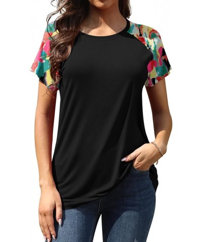 Womens Summer Tops Short Sleeve Casual Trendy Shirts Print Raglan T Shirts Black-multicolored $12.99 T-Shirts