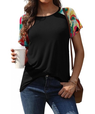 Womens Summer Tops Short Sleeve Casual Trendy Shirts Print Raglan T Shirts Black-multicolored $12.99 T-Shirts