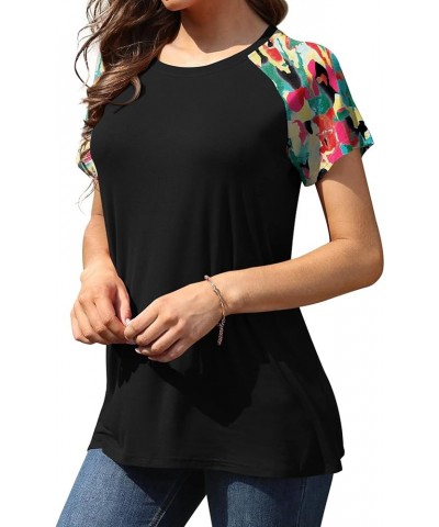 Womens Summer Tops Short Sleeve Casual Trendy Shirts Print Raglan T Shirts Black-multicolored $12.99 T-Shirts