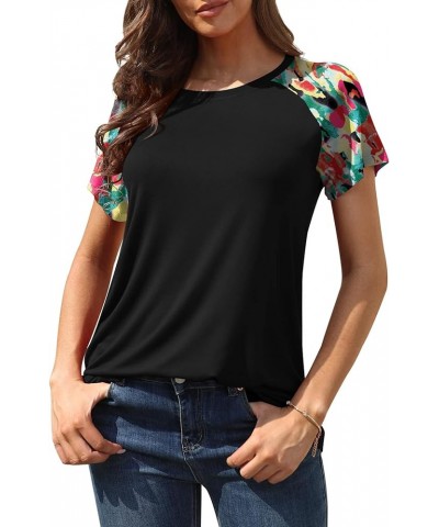 Womens Summer Tops Short Sleeve Casual Trendy Shirts Print Raglan T Shirts Black-multicolored $12.99 T-Shirts