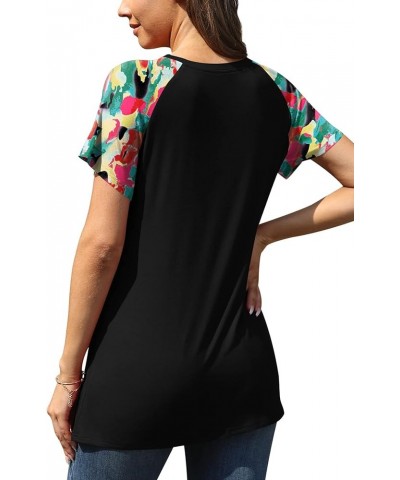 Womens Summer Tops Short Sleeve Casual Trendy Shirts Print Raglan T Shirts Black-multicolored $12.99 T-Shirts