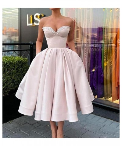 Sweetheart Strapless Short Homecoming Dresses Satin A-line Prom Party Gowns with Pockets Orange $33.37 Dresses