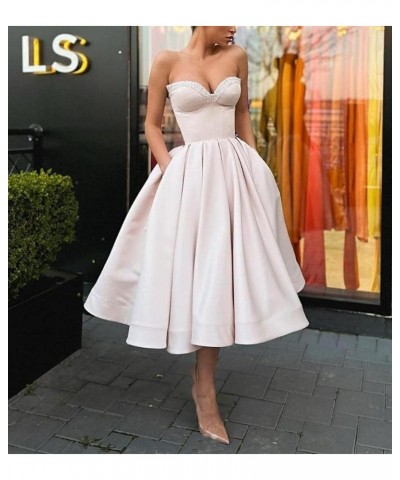 Sweetheart Strapless Short Homecoming Dresses Satin A-line Prom Party Gowns with Pockets Orange $33.37 Dresses