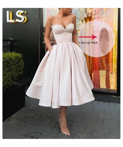 Sweetheart Strapless Short Homecoming Dresses Satin A-line Prom Party Gowns with Pockets Orange $33.37 Dresses