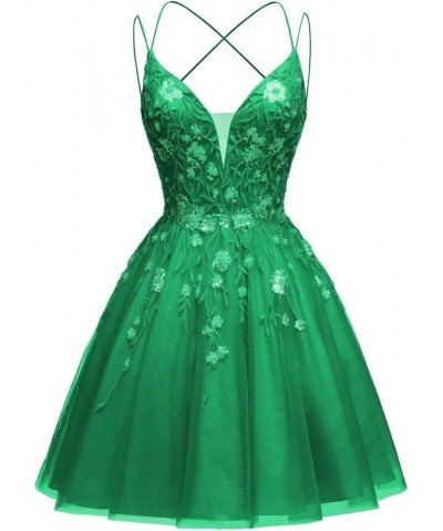 Floral Tulle Homecoming Dresses Sparkly Sequin Applique Short Prom Dress Spaghetti Straps V Neck Formal Gowns Green $40.80 Dr...