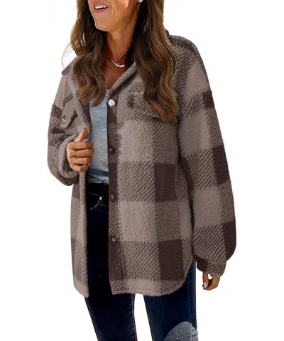 Womens Plaid Shacket Fall Jacket Fleece Lined Button Down Peacoats Plaid Lapel Casual Coats Y2K Shirt Jackets 2023 Coffee $11...