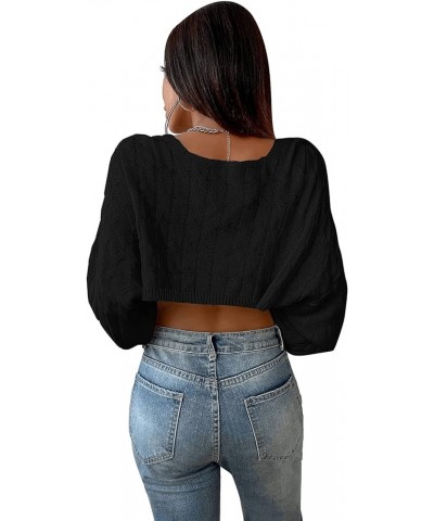 Women's Long Sleeve Open Front Knit Crop Cardigan Sweater Black $17.10 Sweaters