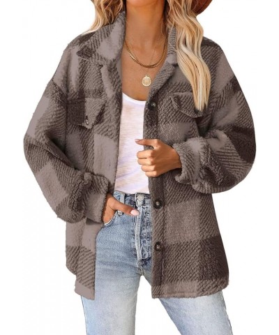 Womens Plaid Shacket Fall Jacket Fleece Lined Button Down Peacoats Plaid Lapel Casual Coats Y2K Shirt Jackets 2023 Coffee $11...