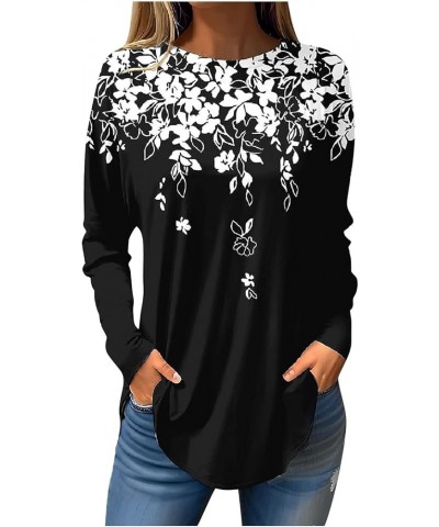 Women's Long Sleeve Floral V Neck Tops Business Casual Tunic Blouse Loose Fit Work Shirt Dressy Flowy Henley Shirts C103black...