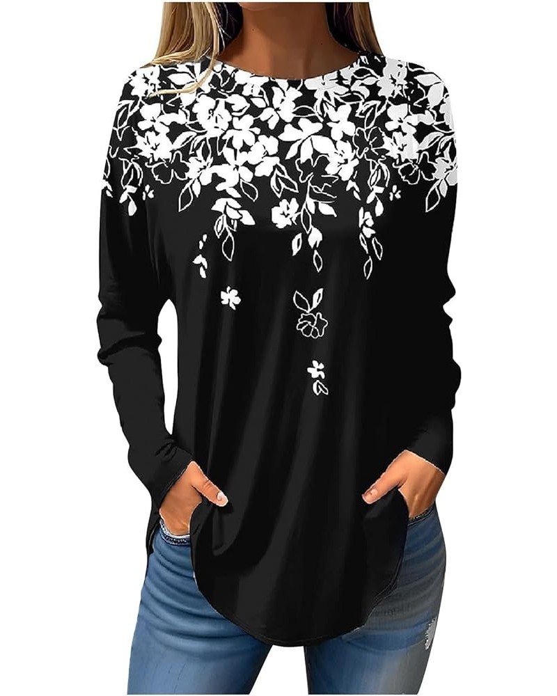 Women's Long Sleeve Floral V Neck Tops Business Casual Tunic Blouse Loose Fit Work Shirt Dressy Flowy Henley Shirts C103black...