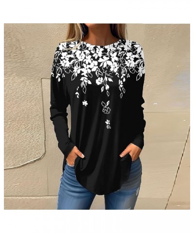 Women's Long Sleeve Floral V Neck Tops Business Casual Tunic Blouse Loose Fit Work Shirt Dressy Flowy Henley Shirts C103black...