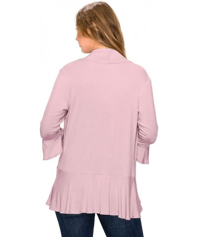 Women's Open Ruffle Hem 3/4 Bell Sleeve Cardigan (Size: S- 5X) Dust Pink $16.16 Sweaters