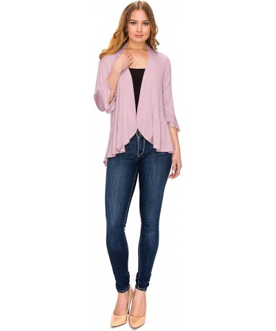 Women's Open Ruffle Hem 3/4 Bell Sleeve Cardigan (Size: S- 5X) Dust Pink $16.16 Sweaters