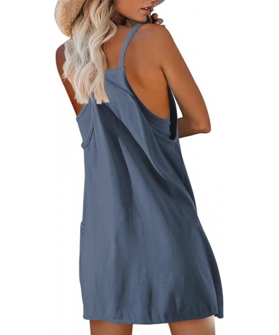 Women's Casual Sleeveless Rompers Mini Dresses Summer Loose Jumpsuits Spaghetti Strap Overalls Split/Built-in Shorts Dark Blu...