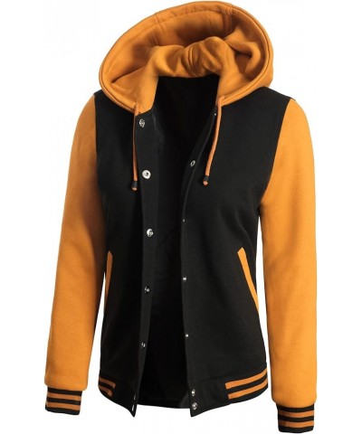 Hooded Varsity Jacket Women - Letterman Highschool Baseball Bomber Womens Lightweight Jackets Black & Yellow Hooded Varsity J...