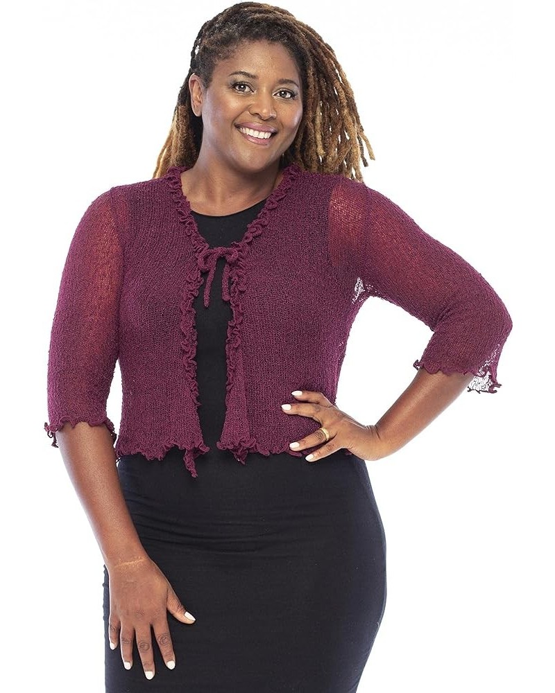 Womens Plus Size Ruffle Shrug Bolero Sheer Cardigan Arm Cover 2X 3X 4X Lightweight Maroon $16.78 Sweaters