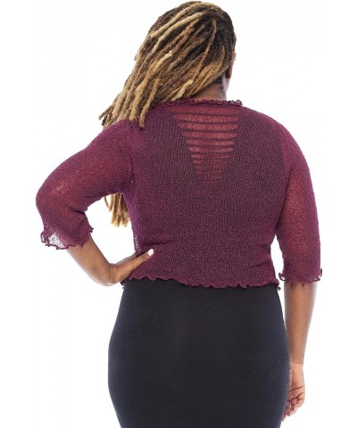 Womens Plus Size Ruffle Shrug Bolero Sheer Cardigan Arm Cover 2X 3X 4X Lightweight Maroon $16.78 Sweaters